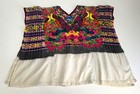 Vintage Handwoven Huipil Guatemala Hand Embroidered Poncho Blouse Floral Birds