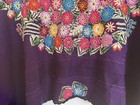 Oaxaca Mexican Heavily Embroidered Floral Topper Shawl Os Purple 41    X 17   