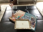 Hand Painted Nippon Dresser Tray And Pink Art Glass Bud Vase  Vintage Dresser De