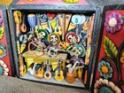 Vintage Peruvian Retablo Box Wood Handcrafted Sculpture Skeleton Folk Art Signed