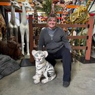 Siberian Tiger Cub Sitting Resin Statue Wild Animal Cat Display Prop Theme Decor