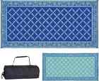 Large Deck Rv Mat Reversible Rug 9 X 12 Ft Outdoor Camping Blue Teal Beach Mat