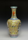 Fine Old Chinese Qing Qianlong Mk Yangcai Yellow Ground Landscape Porcelain Vase