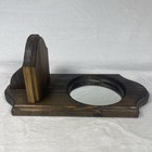 Vtg Rustic Handmade Wooden Wall Oval Mirror W  Shelf Approx 11 x5  Dark Brown