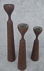 Vtg Mid Century Modern Danish 3 Teak Sculptural Tulip Candlestick Set Freeuship