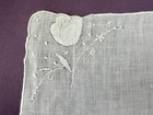 Vintage Hanky Madeira Portugal White Linen Embroidery Handwork Applique Lovely