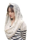 Beige Embroidered Mantilla Veils D Shape Catholic Vintage Inspired Infinity