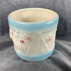 Vintage Ceramic Baby Nursery Decor Nancy Pew Round Drum Teddy Bear On Train Blue