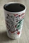 Starbucks 2017 Holiday Traveler Ceramic Coffee Tumbler Red Cup Art 12oz Travel