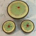 Vintage Art Deco Glass Vanity Jar Set W  Floral Celluloid Lids  please Read