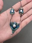 Antique Art Nouveau Silver Enamel Pearl Necklace Signed Gourdes Vale   s   Co