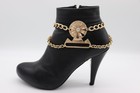 Women 2pc Gold Metal Boot Chain Bracelet Shoe Anklet Flower Charm Adjustable Fit