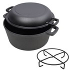 2 In 1 Pre-seasoned Cast Iron Dutch Oven W dual Handles   outdoor Camping Deep Pot