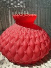 Vintage Cranberry Red Diamond Quilted Satin Glass Parlor Lamp Shade 9 75  Fitter