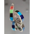 Vintage Turquoise Multi Stone Inlay Sterling Silver Hoop Pierced Earrings