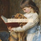 Antique Girl Reading With Dog Painting Giclee Print On Fine Art Paper