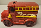 Vintage Ceramic Fire Truck Coin Bank