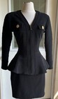 Vintage 1980s Tadashi Suit  Black Peplum Gold Buttons  Zip Up Corporate  Career