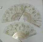 Lot Of 3 Bright White Gold Roses Lace Fan Plastic Base Theatrcial Dance Item 