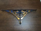 Antique Art Deco Cast Iron Ornate  Decorative Shelf Bracket Pair Blue copper