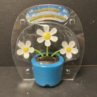 New Solar Powered Dancing Toy Bobblehead - Three White Daisies - Blue Flower Pot