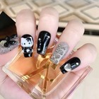 Press On Nails Short Coffin Black Kitty   039  Nail Art Manicure Nail Care