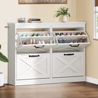 4 Flip Drawers Shoe Storage Cabinet Top Shelf Farmhouse Sneakers Rack Organizer