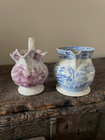 Two Wonderful Antique 19thc English Transfer Printed Pottery Pearlware Jugs