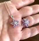 Sterling Silver 925 Vintage Purple Cz Flower Ring   Pendant necklace Set