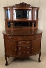 Antique Oak Curved Glass Curio Buffet