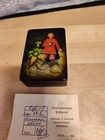 Vintage Russian Lacquer Hand Painted  Box  figure In Garden   Fedoskino  i 