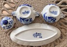 Rare Delfts Blue Hand Painted Ceramic Floral Creamer   Sugar Set With Tray