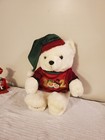 Dan Dee Christmas White Teddy Bear Burgundy Green Velvet Top 2002 16 Inch Plush