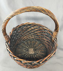 Vintage Large Woven Dark Wood Willow Basket With Handle 9 1 2  Diameter