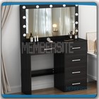 Black Vanity Desk W large Mirror  built -in Hollywood Bulbs Makeup Dressing Desk
