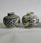 2pc C 1600 Ming Dynasty Fujian Zhangzhou Antique Ceramic Blue White Jarlet Jar