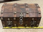 Vtg Rustic Wood Treasure Chest Box Pirate Trunk Keepsake Jewelry Storage 11x8x6 