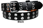 Kids Children Boys Girls 2 Holes Row Grommets Bonded Leather Belt Silver Buckle
