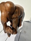 Lg Solid Wooden African Elephant W baby Carving Hand Carved Satatue Safari  8   9
