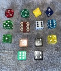 Lot Of 14 Vintage Dice Translucent Red  Blue  Yellow Dice Look Free Shipping