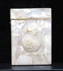 Antique Victorian Mother Of Pearl Calling Card Case Carved Cameo Relief Shell