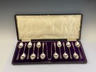Set Of 12 Antique Sterling Silver Sheffield 5 O clock Teaspoons And Sugar Tongs 