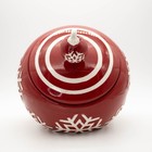 Real Home Christmas Ornament Cookie Jar Red Ceramic Raised White Snowflakes Lid
