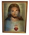 Vintage Sacred Heart Of Jesus 1961  Print In Italy Christian Art Framed 13x 17 