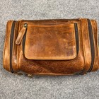Brown Leather Hanging Toiletry Bag Dopp Kit Travel Shaving Organizer Case