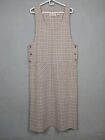 Vintage Plaid Overall Pocket Jumper Dress Size L Cream   Brown Carolina Colours 