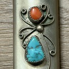 Native American Nickel Silver Bic C-w Lighter Case W  Turquoise Coral Stones