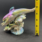 Iridescent Lusterware Ceramic Dolphin Figurine Mother   Baby Pair Ocean Decor