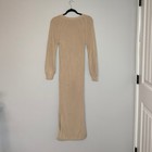 In Loom Tan Ribbed Knit Midi Sweater Dress Long Sleeve Crew Neck Slit Small