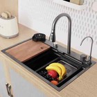 Kitchen Waterfall Sink Stainless Steel Integrated Sinks With Pull Out Faucet